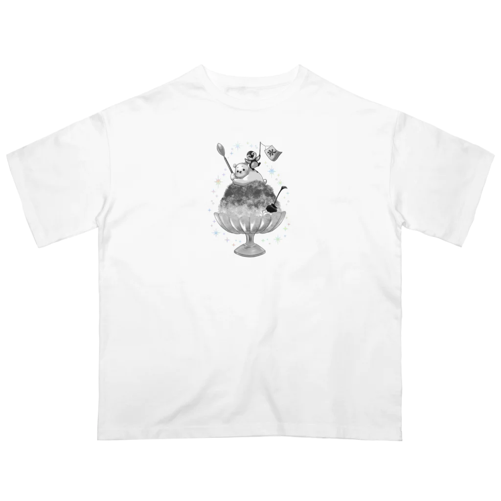 m_darumaのしろくま、ペンギン かき氷（モノトーン） オーバーサイズTシャツ