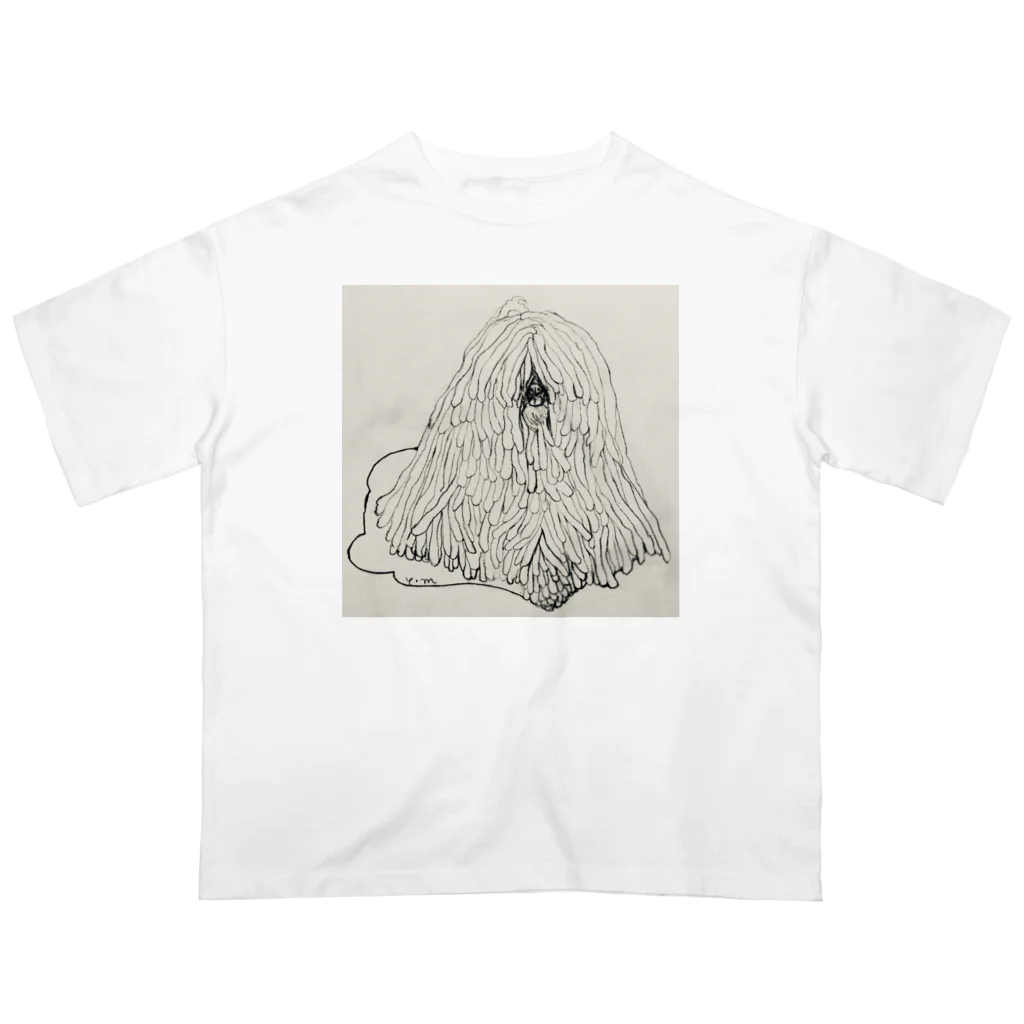 光平洋子のかしこいプーリー犬のイラスト  鉛筆画 歩く犬 Oversized T-Shirt