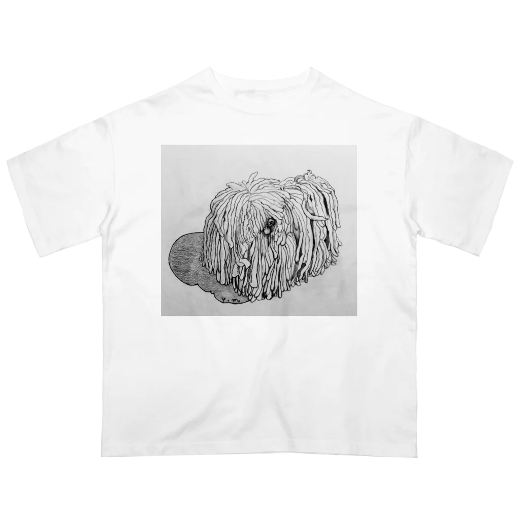 光平洋子のかしこいプーリー犬が振り向いた。puli illustration  Oversized T-Shirt