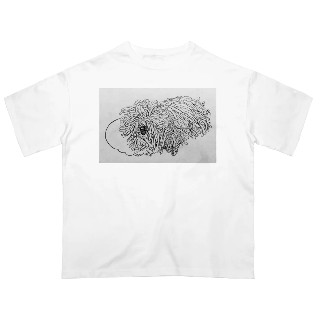 光平洋子のかしこいプーリー犬が転がる。 puli illustration  オーバーサイズTシャツ