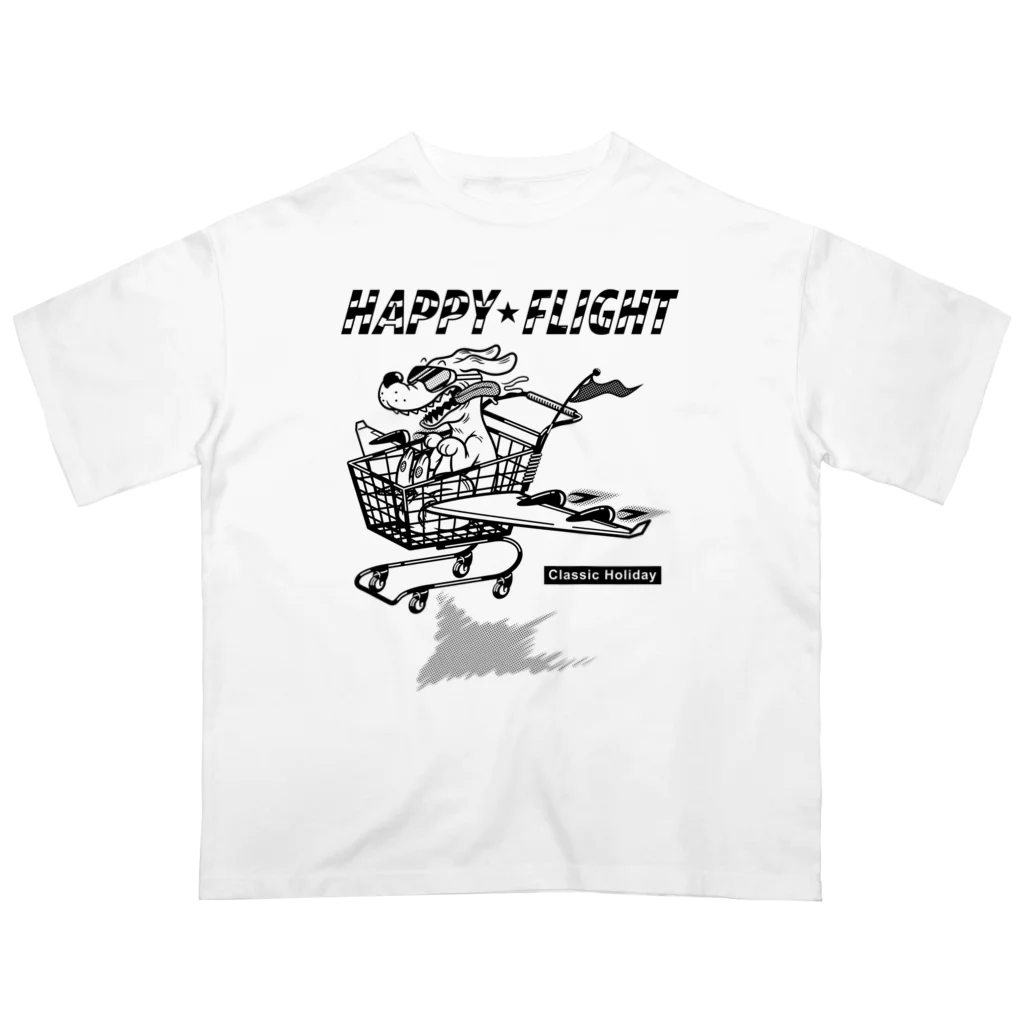 nidan-illustrationのhappy dog -happy flight- (black ink) オーバーサイズTシャツ
