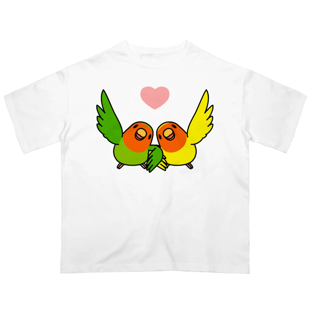 まめるりはことりのハイタッチなかよしコザクラインコ【まめるりはことり】 オーバーサイズTシャツ