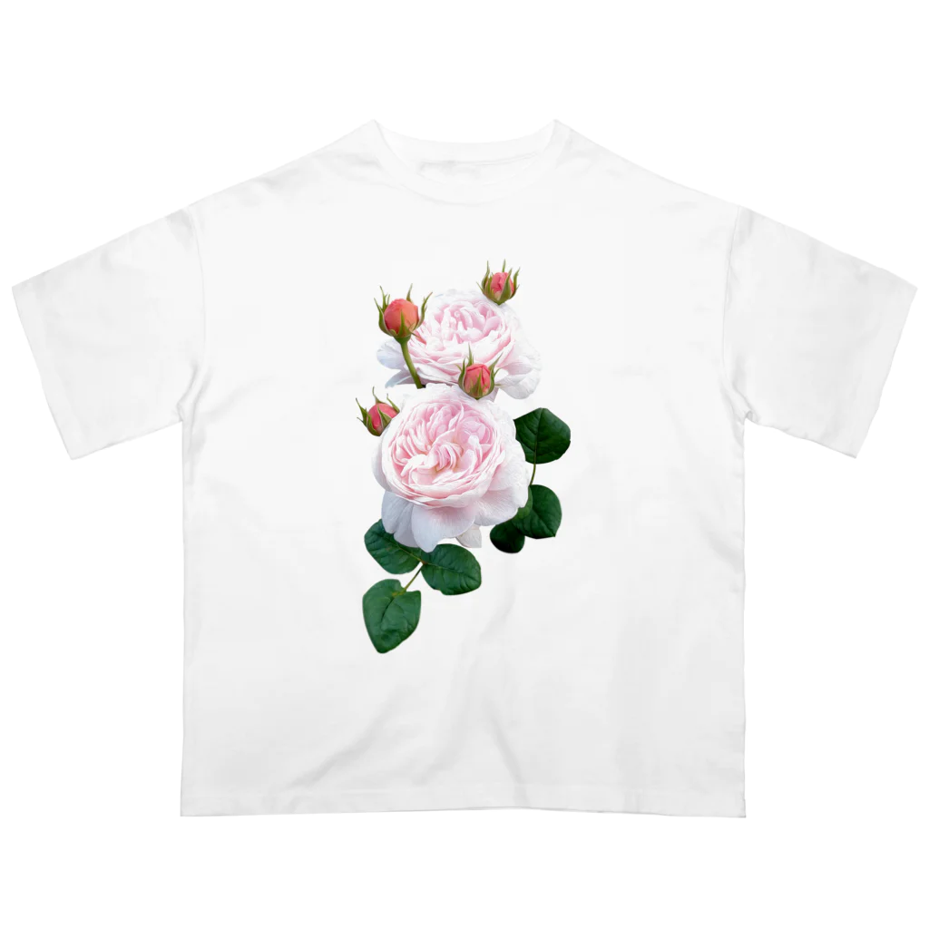 コマタヒチの蕾のついたピンクの薔薇 オーバーサイズTシャツ