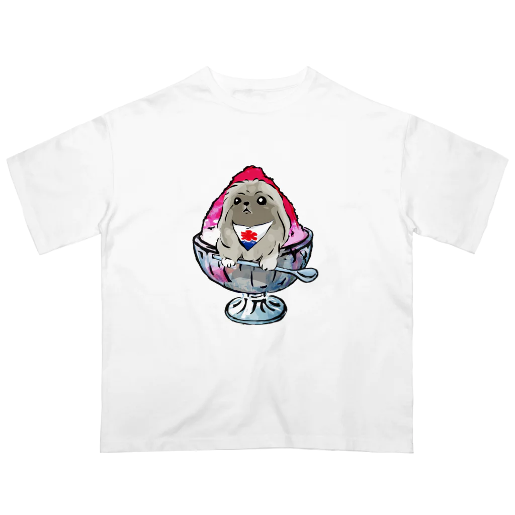 犬グッズの店しえるぶるーのかき氷ワンちゃん　氷イチゴ　ペキニーズ　フォーン Oversized T-Shirt