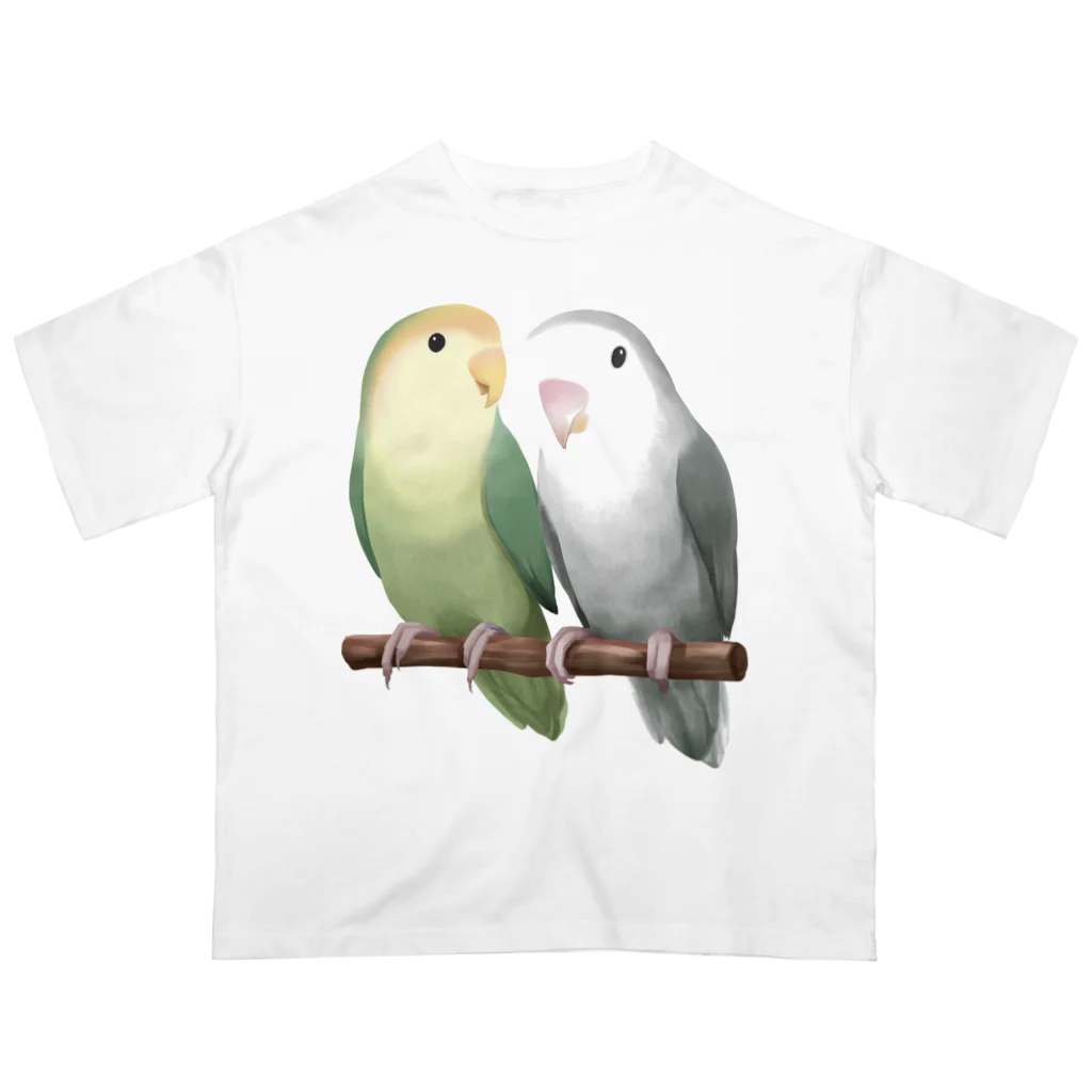 まめるりはことりのコザクラインコ　モーブとオリーブ【まめるりはことり】 オーバーサイズTシャツ