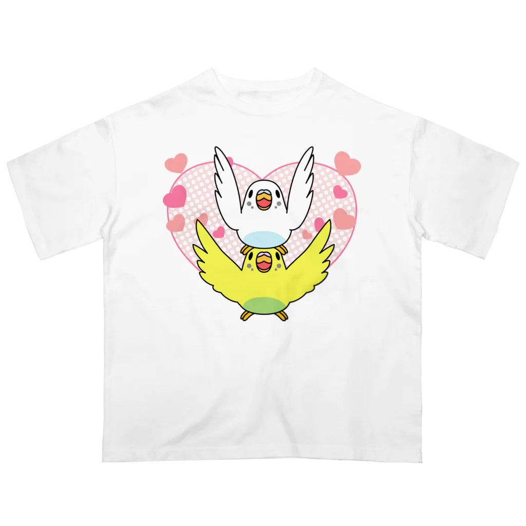 まめるりはことりのラブリーセキセイインコ【まめるりはことり】 オーバーサイズTシャツ