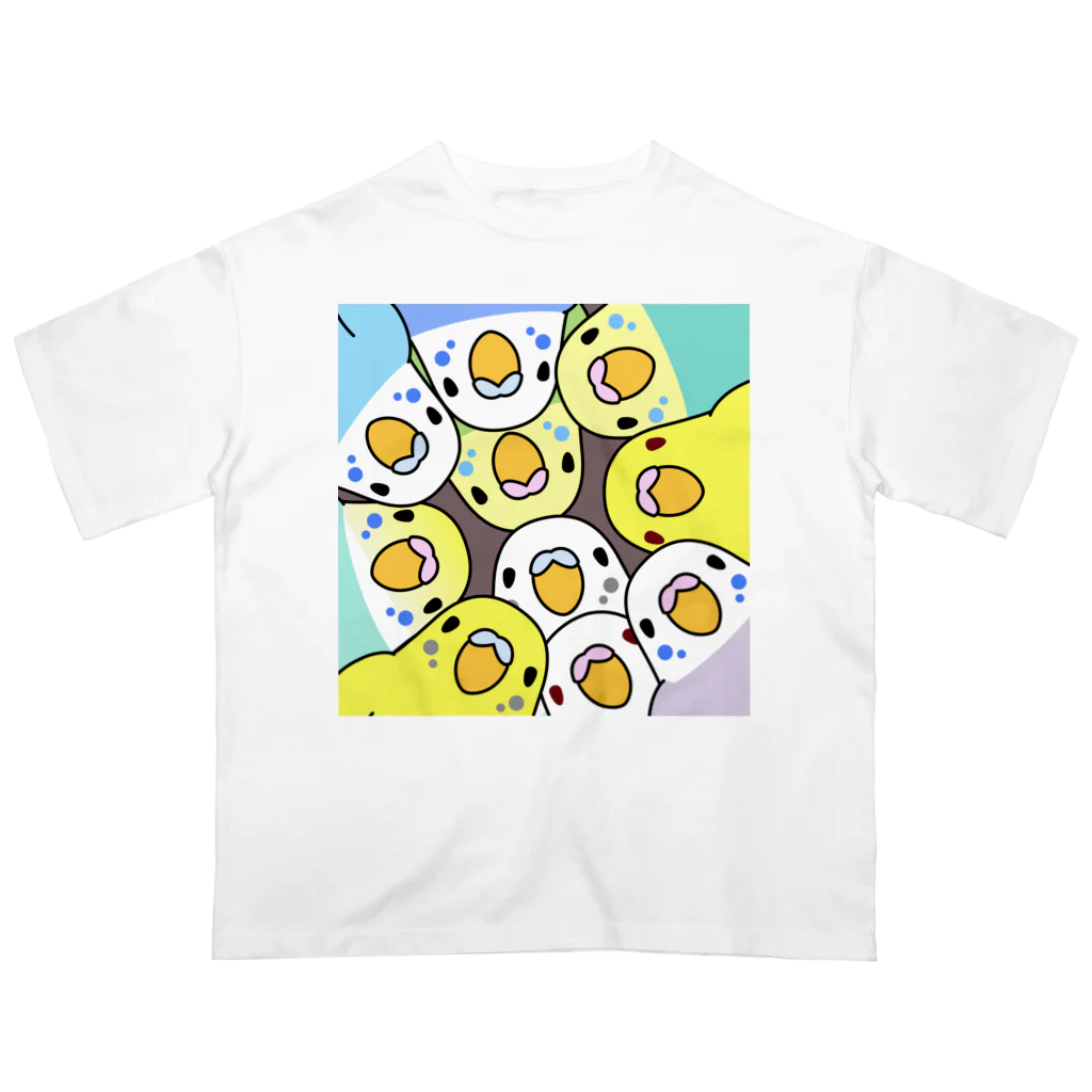 まめるりはことりのみっちりむっちり過密セキセイインコさん【まめるりはことり】 オーバーサイズTシャツ