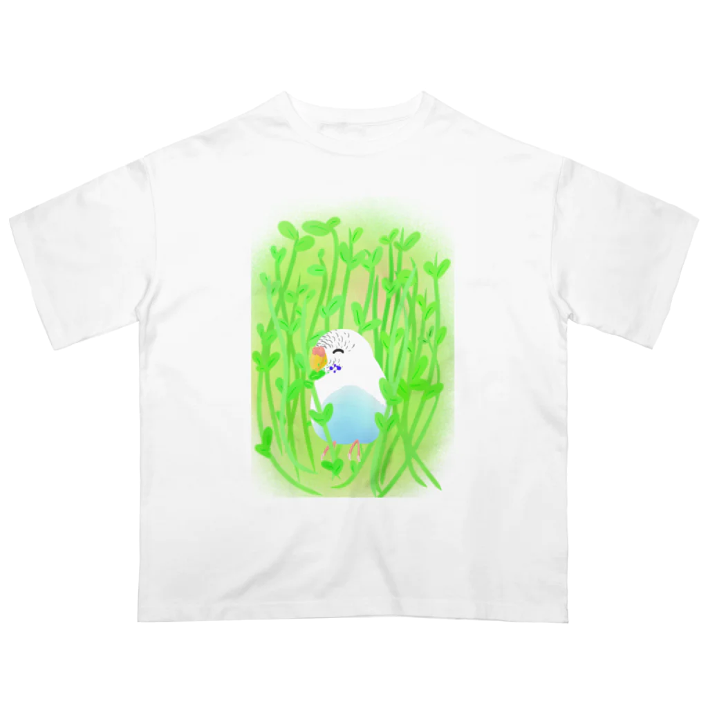 Lily bird（リリーバード）の豆苗まみれのセキセイちゃん Oversized T-Shirt