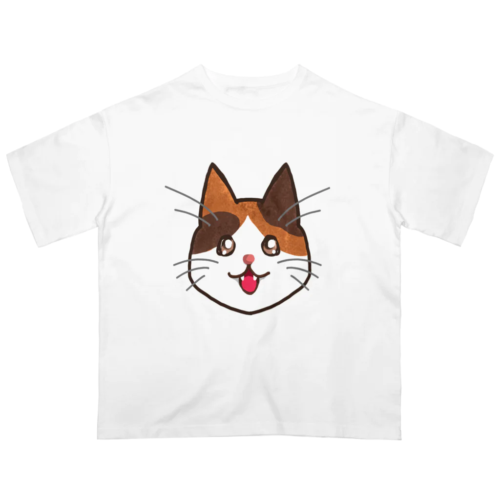 コナカマ通販SUZURI支店の三毛猫ちゃん オーバーサイズTシャツ