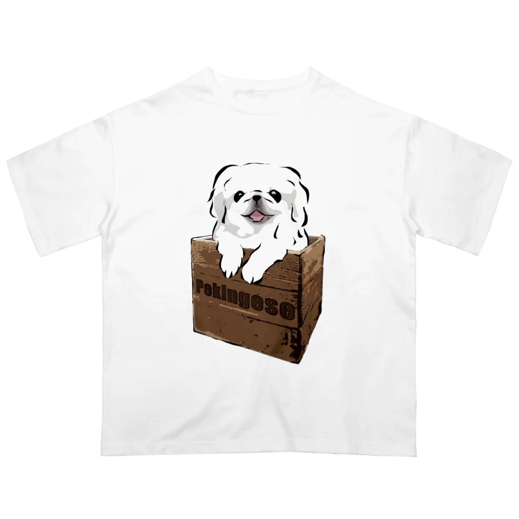 犬グッズの店しえるぶるーの箱入りペキニーズ(ホワイト) オーバーサイズTシャツ