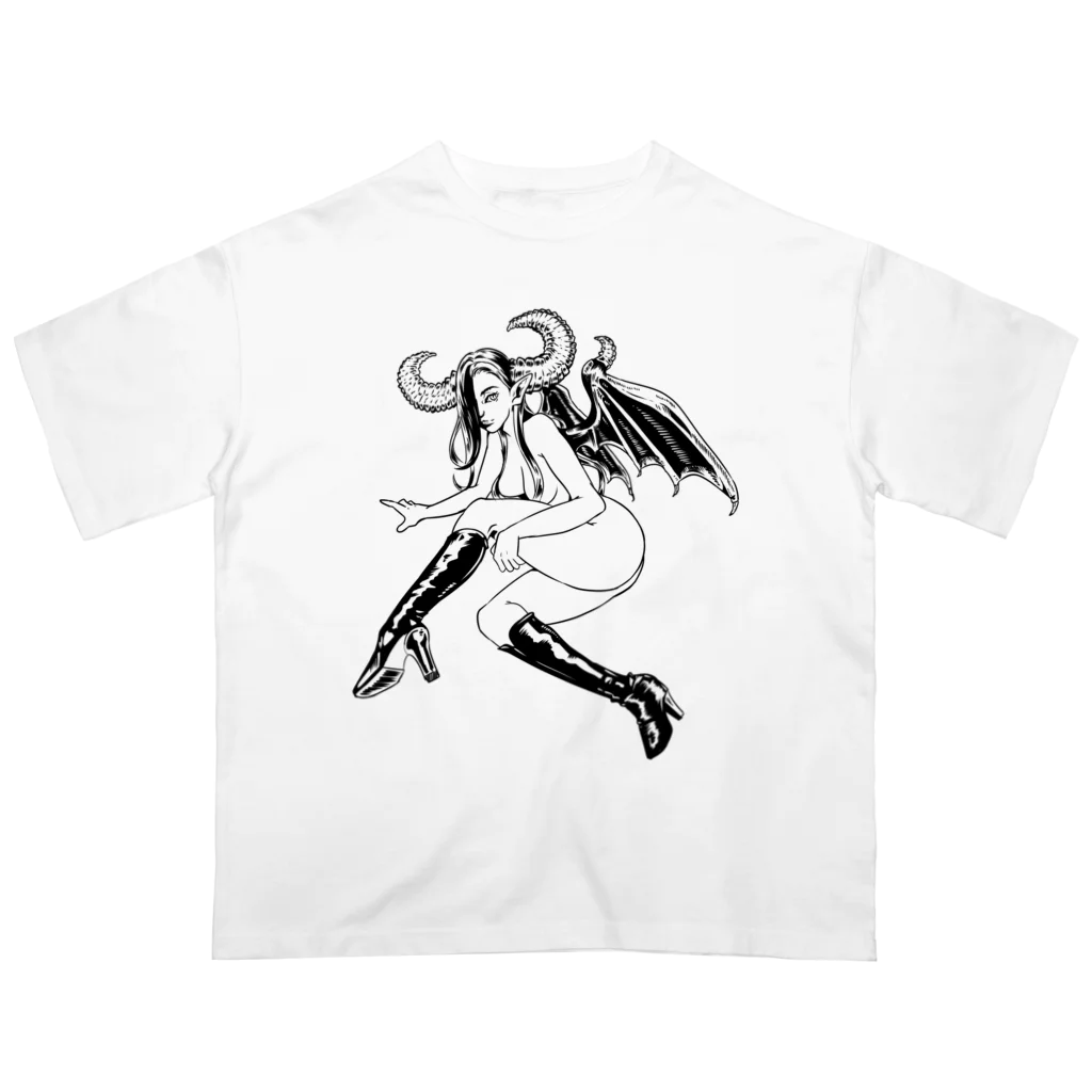 tama.llustrationのロックT ROCK'N PUNK - 悪魔ちゃん  モノクロ Oversized T-Shirt