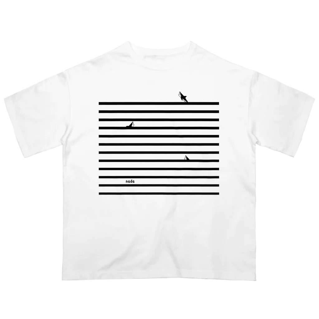 さかたようこ / サメ画家のサメサメボーダー | Black | オーバーサイズTシャツ