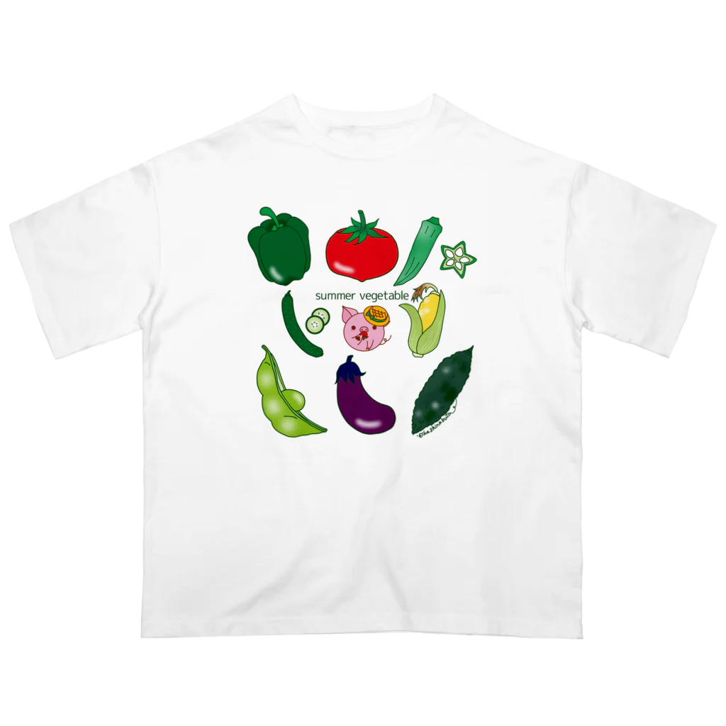 Draw freelyの夏野菜とぶたくん オーバーサイズTシャツ