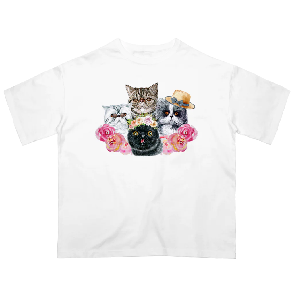 SANKAKU DESIGN STOREの仲良し！ぺちゃかわ猫ちゃんたちのバカンス。 Oversized T-Shirt