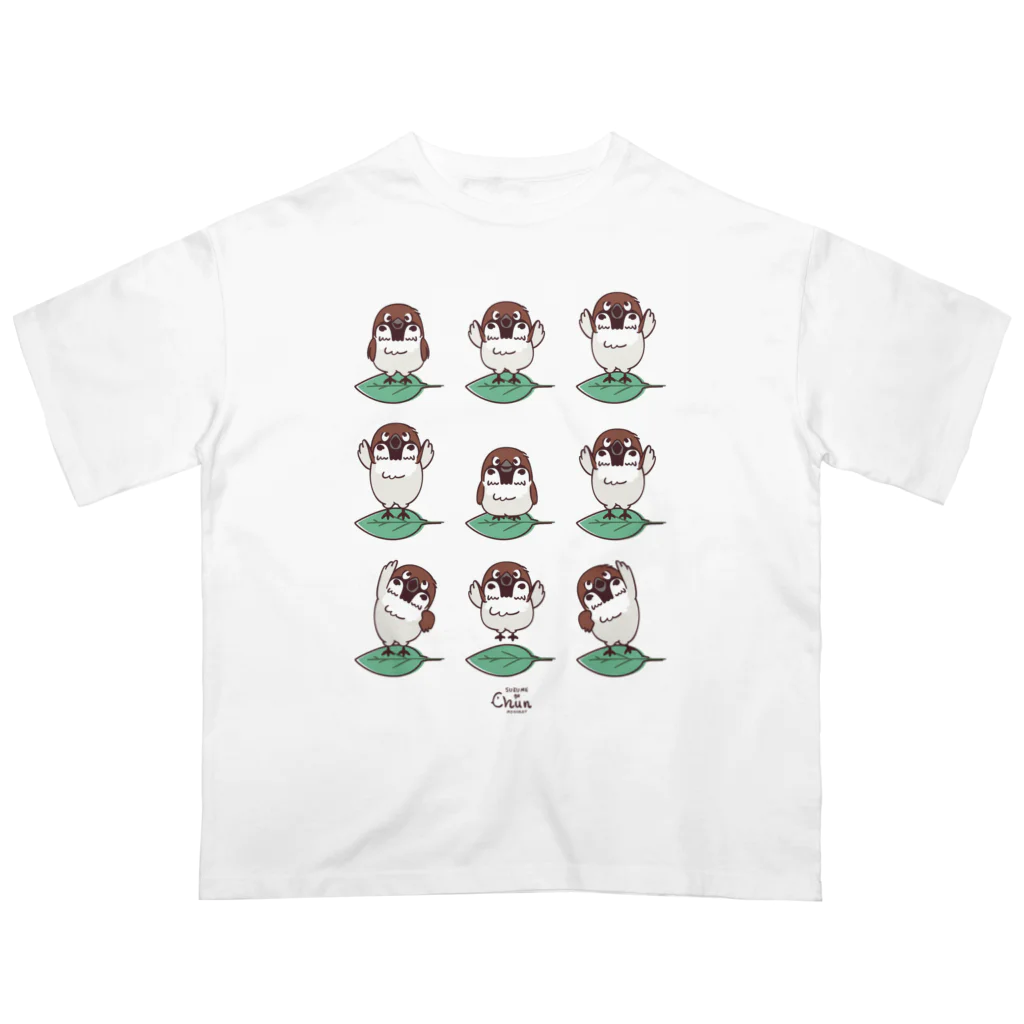 イラスト MONYAAT のスズメがちゅん　体操ちゅん オーバーサイズTシャツ