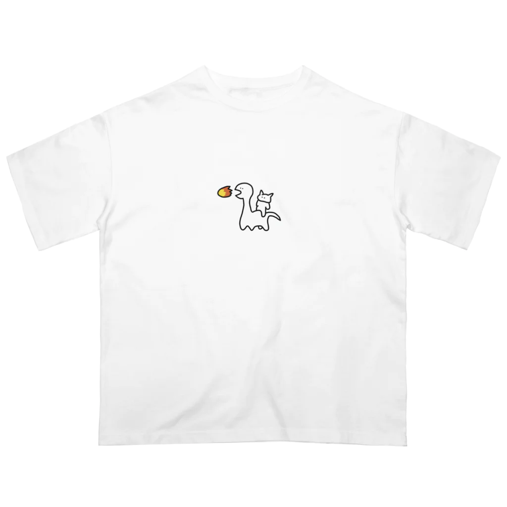 うお｜イラストの恐竜と猫 オーバーサイズTシャツ