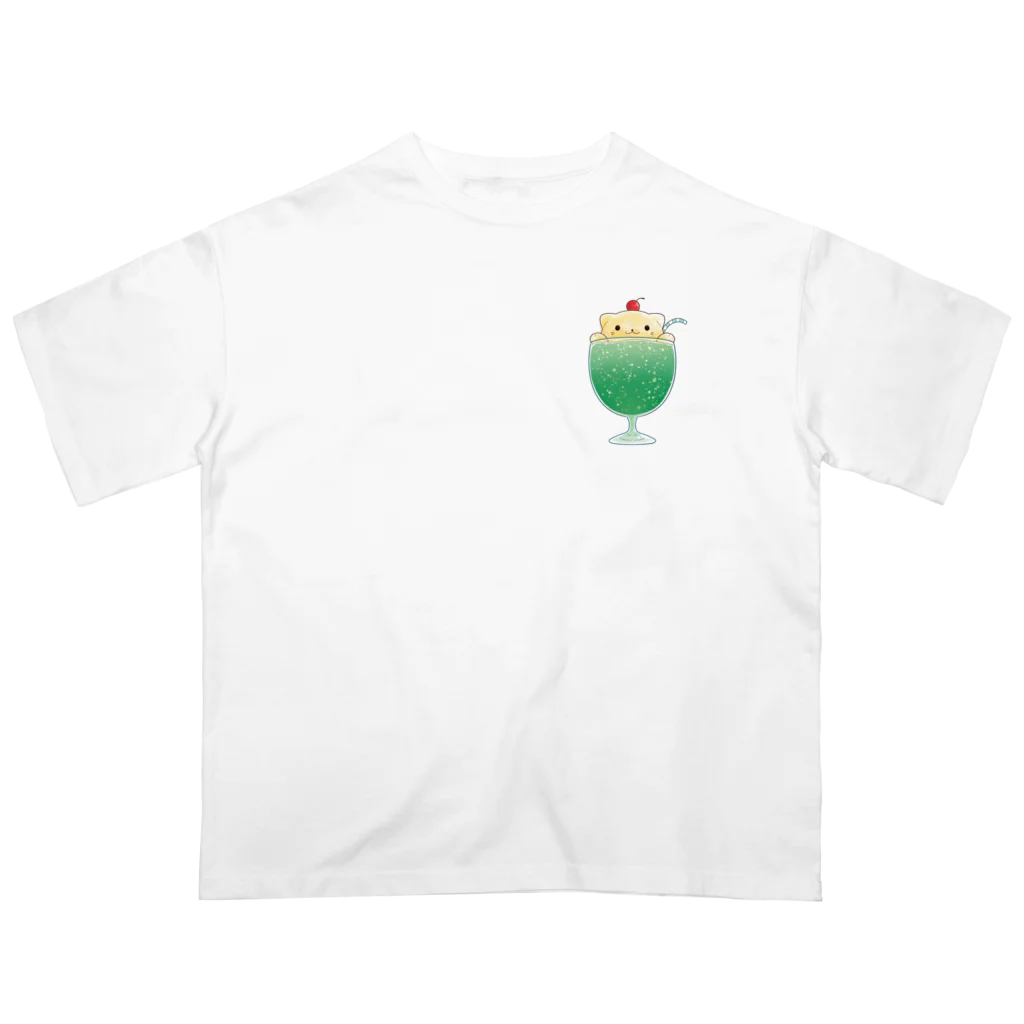 ぽちのやのメロンニャンコクリームソーダ(ワンポイント) Oversized T-Shirt