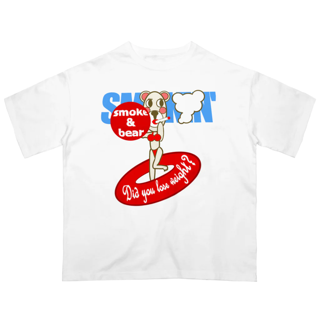 オリジナルデザインTシャツ　SMOKIN'のセクシーモクモックマinビーチ 白 オーバーサイズTシャツ