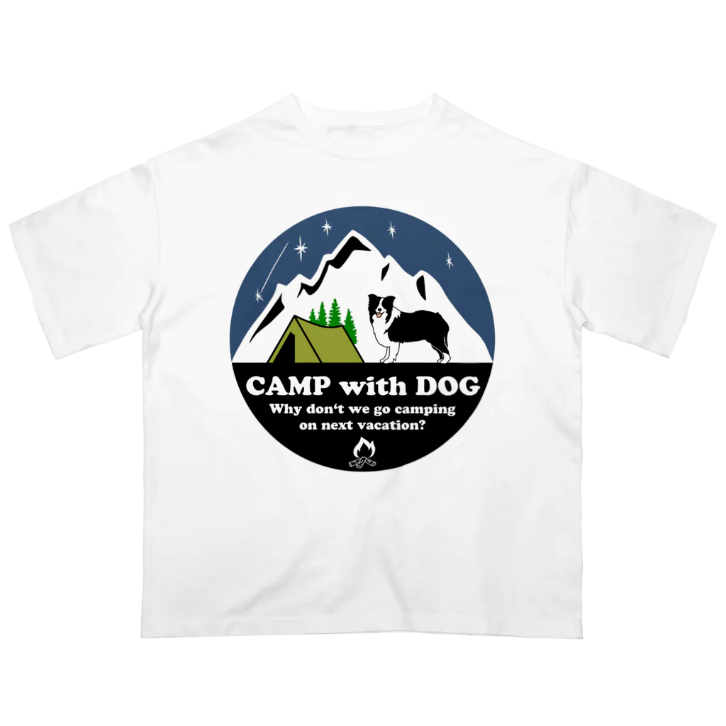 Kazunari0420のCamp  with Dog (Border collie) Oversized T-Shirt