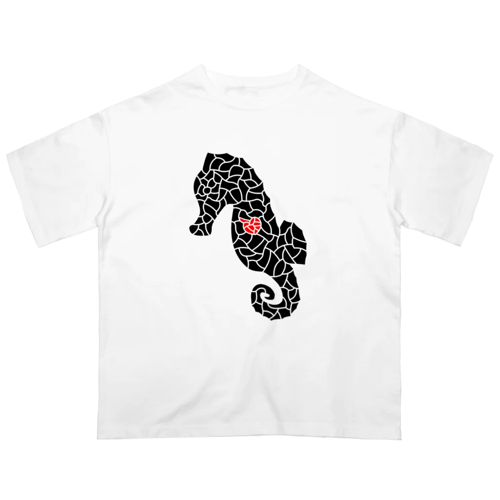 生物＝ケモノのヲ店の『tiles』Sea horse オーバーサイズTシャツ