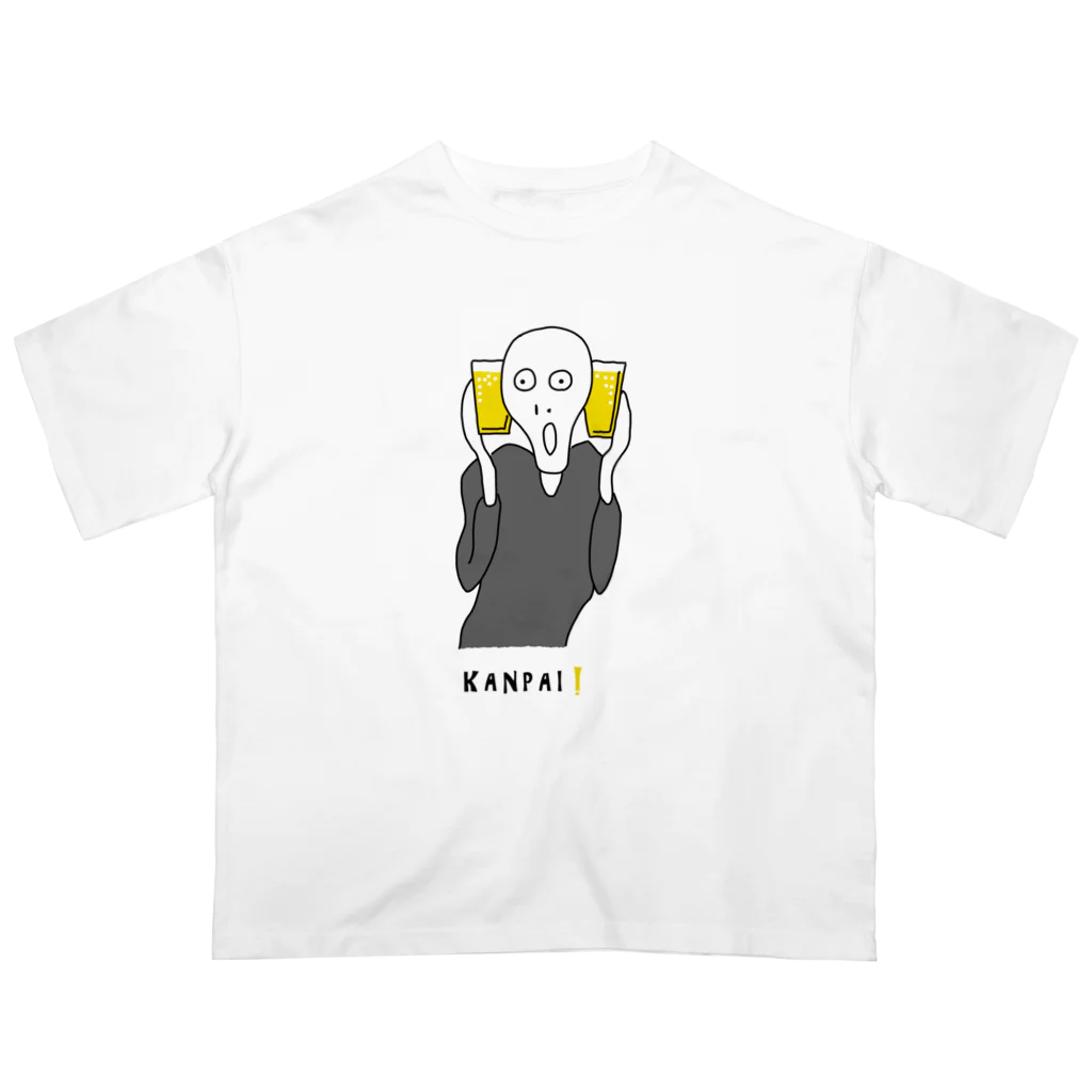 ビールとアート TM-3 Designの名画 × BEER（ムンクの叫び）黒線画 Oversized T-Shirt