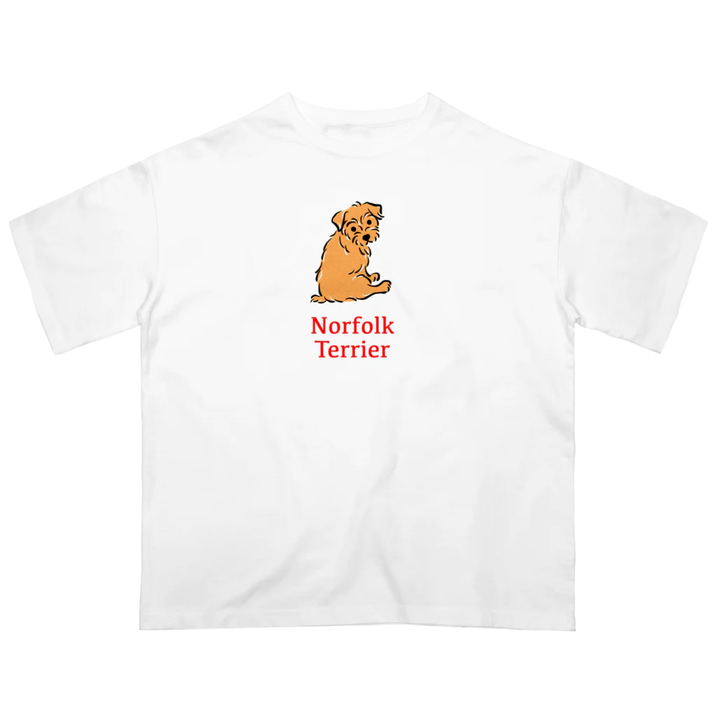 TOMOS-dogのふりむき犬（ドット）レッド オーバーサイズTシャツ