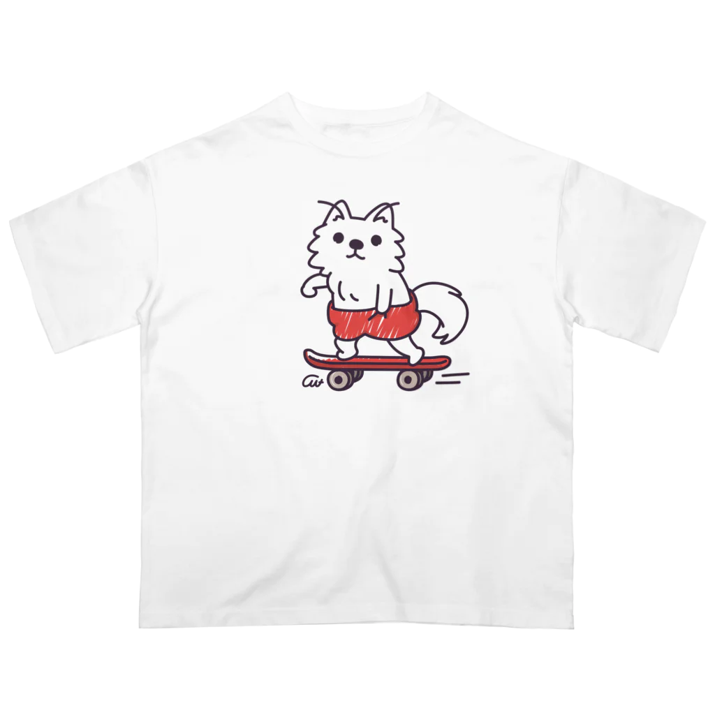 イラスト MONYAAT の赤ぱんポメラのスケボー オーバーサイズTシャツ