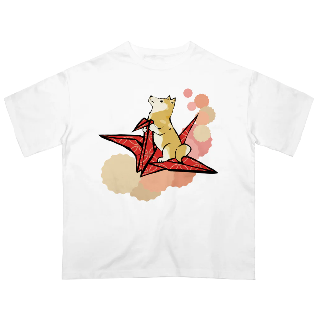 犬グッズの店しえるぶるーの折り鶴　柴犬　赤 Oversized T-Shirt