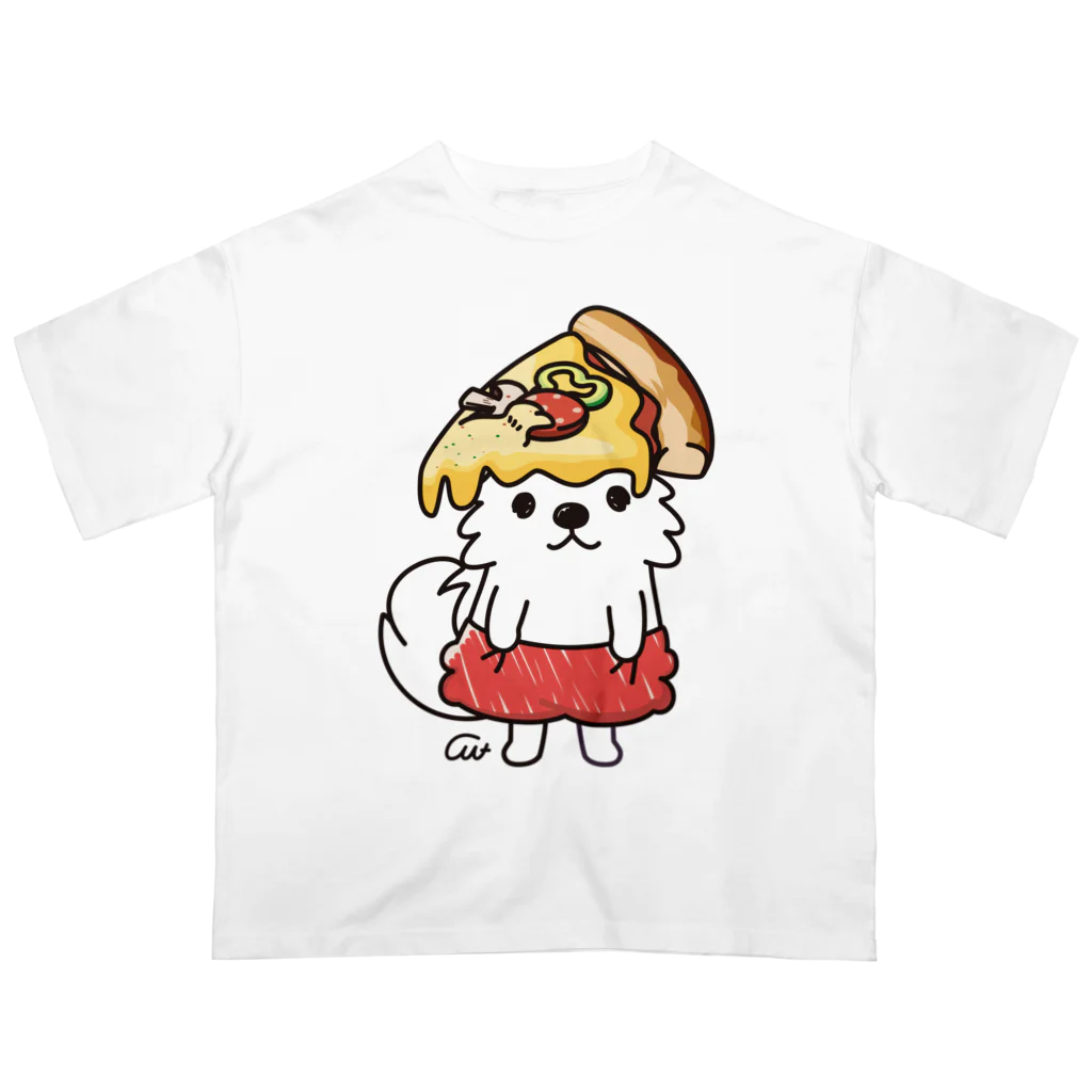 イラスト MONYAAT のPIZZAゲットした　ポメラニアン オーバーサイズTシャツ