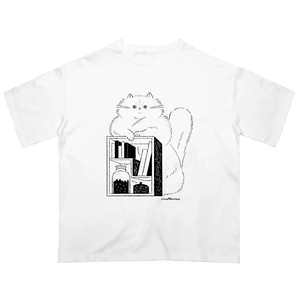 かわむショップ　suzuri支店のねこの本棚（白） Oversized T-Shirt
