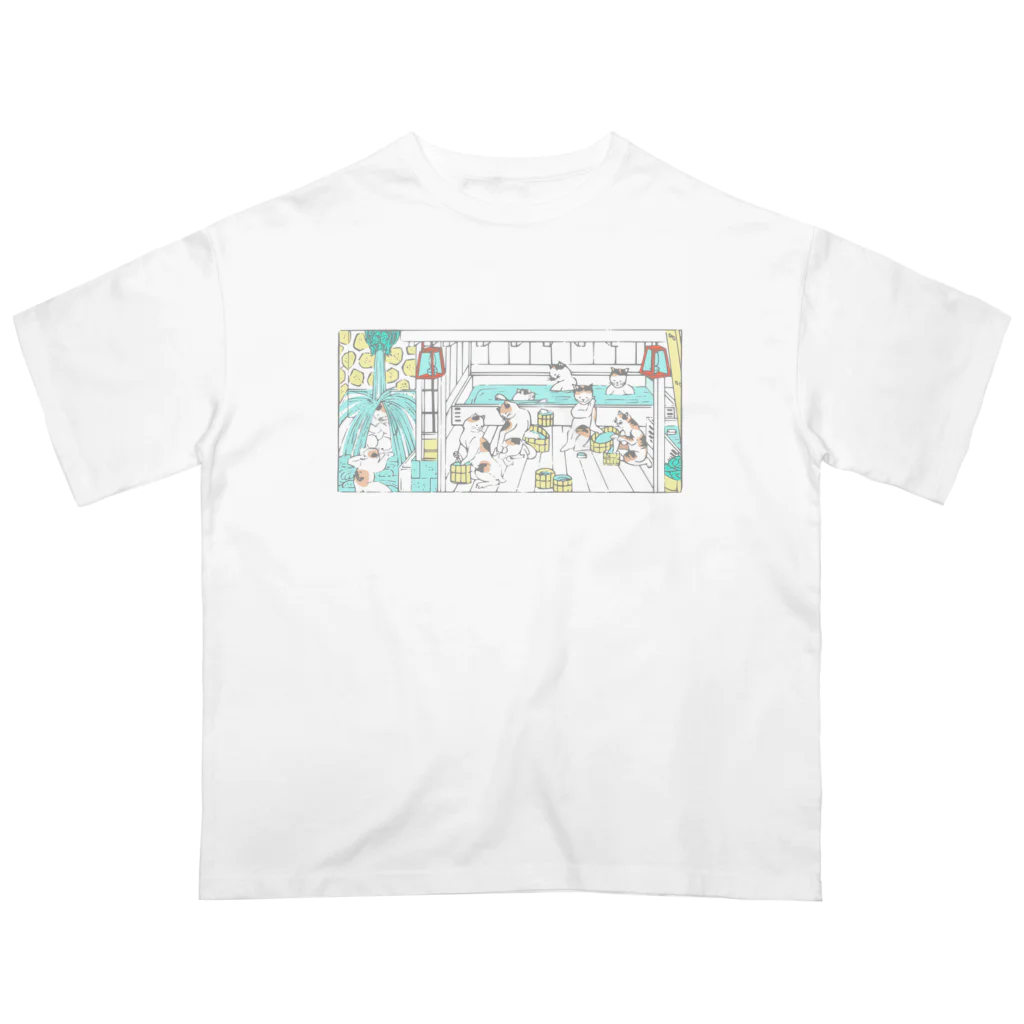 温泉グッズ@ブーさんとキリンの生活の猫の温泉（カラー） Oversized T-Shirt