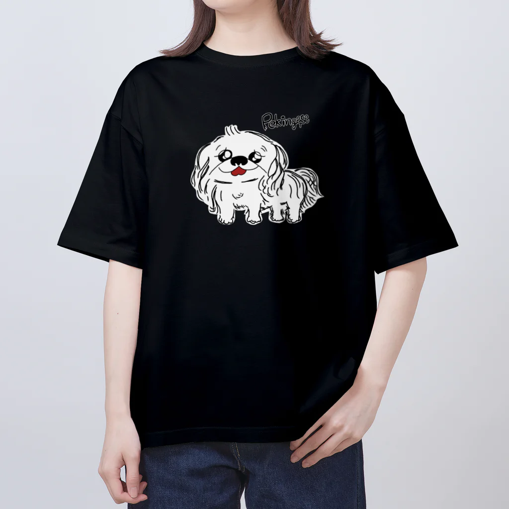 CHOSANAの笑うペキニーズ(白) オーバーサイズTシャツ