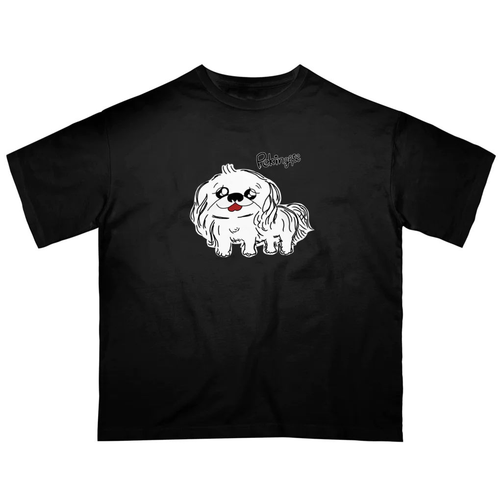 CHOSANAの笑うペキニーズ(白) オーバーサイズTシャツ