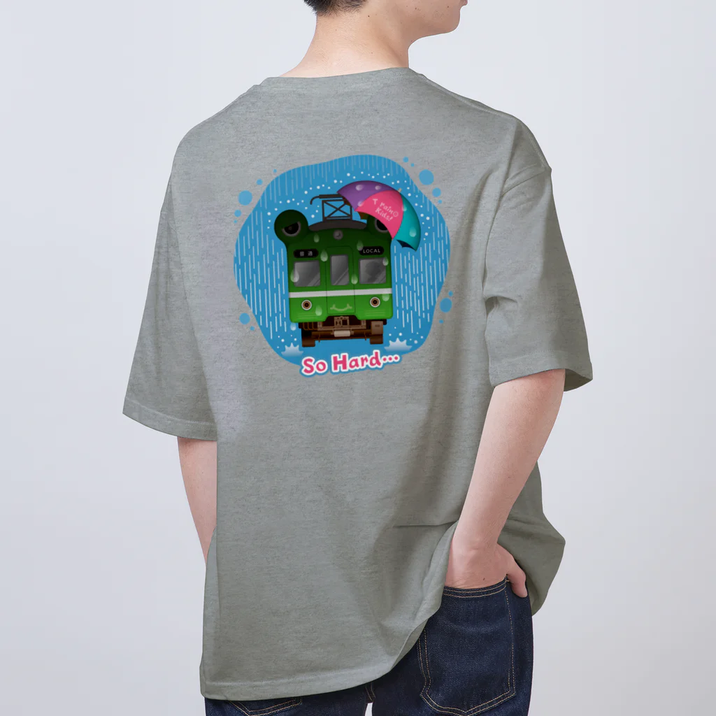 Train Kids! SOUVENIR SHOPのカエル電車「 雨♪」 Oversized T-Shirt