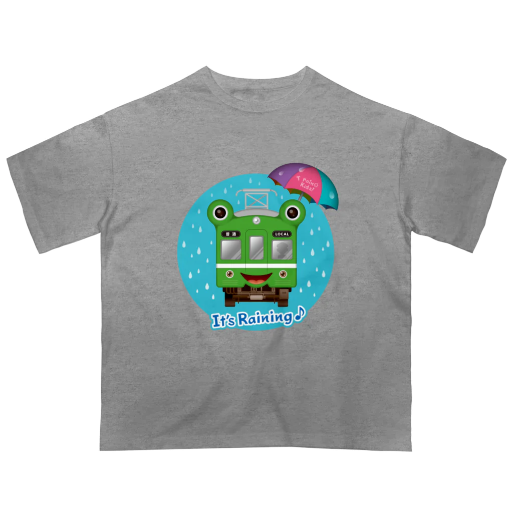 Train Kids! SOUVENIR SHOPのカエル電車「 雨♪」 オーバーサイズTシャツ