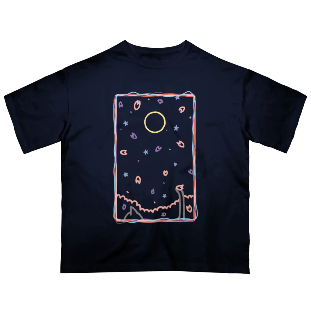 cosmicatiromの夜桜と散歩猫 オーバーサイズTシャツ