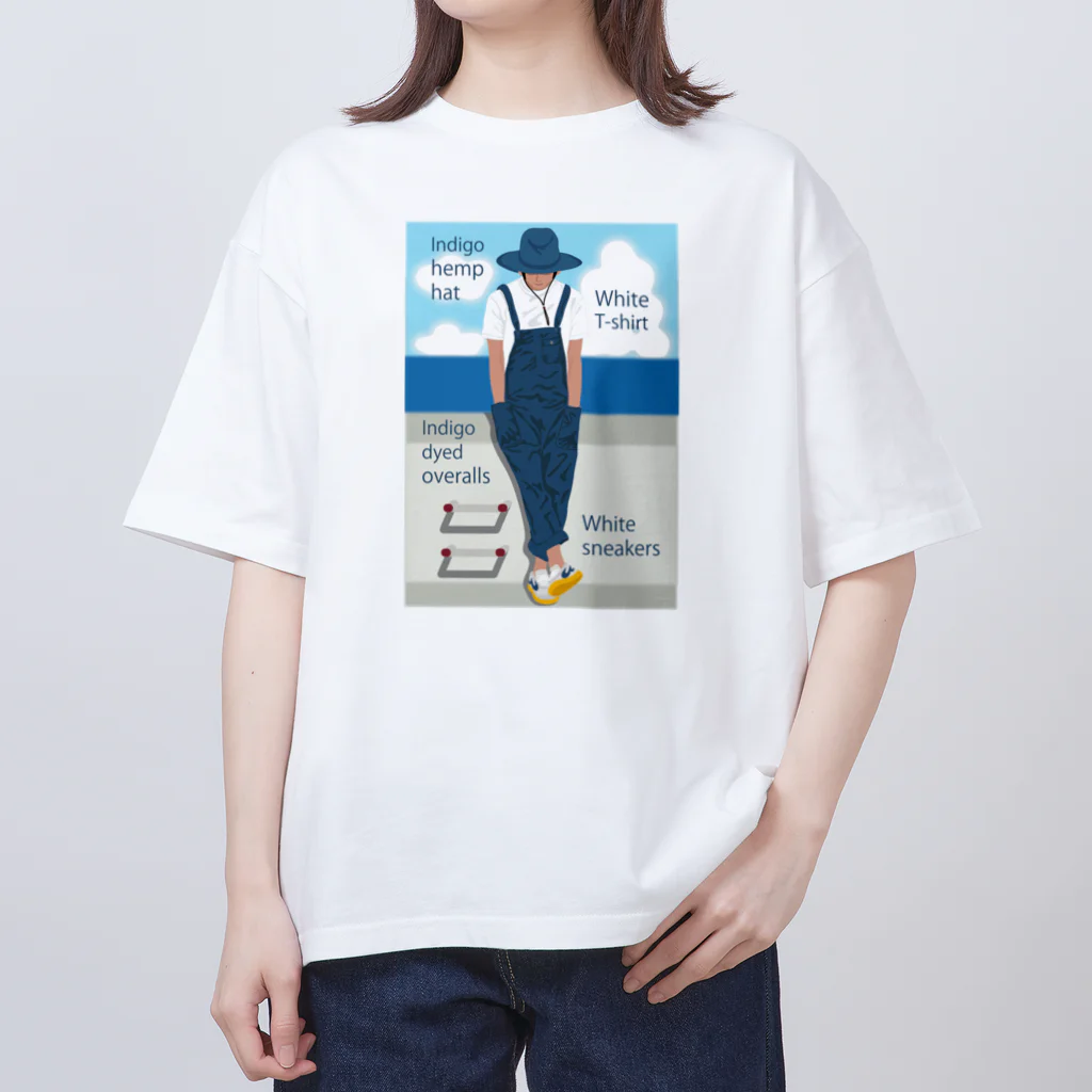 キッズモード某の海とインディゴオーバーオールの青年 Oversized T-Shirt