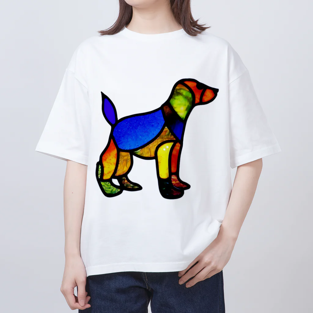 VERITIST (ヴェリティストSUZURI店)のステンドグラス風の犬 Oversized T-Shirt