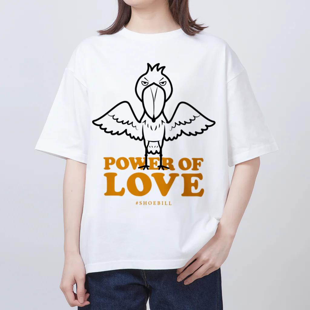 ハシビロ☆SHOPのPOWER OF LOVE #SHOEBILL（文字色／橙） オーバーサイズTシャツ