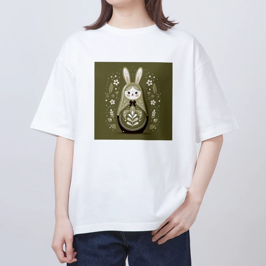 可愛い動物マトリョーシカのうさぎのマトリョーシカ（カーキ） Oversized T-Shirt