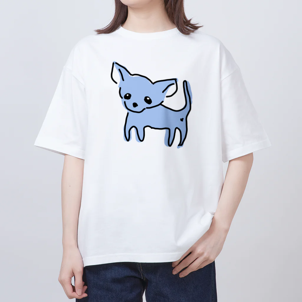 akane_art（茜音工房）のゆるチワワ（ブルー） オーバーサイズTシャツ