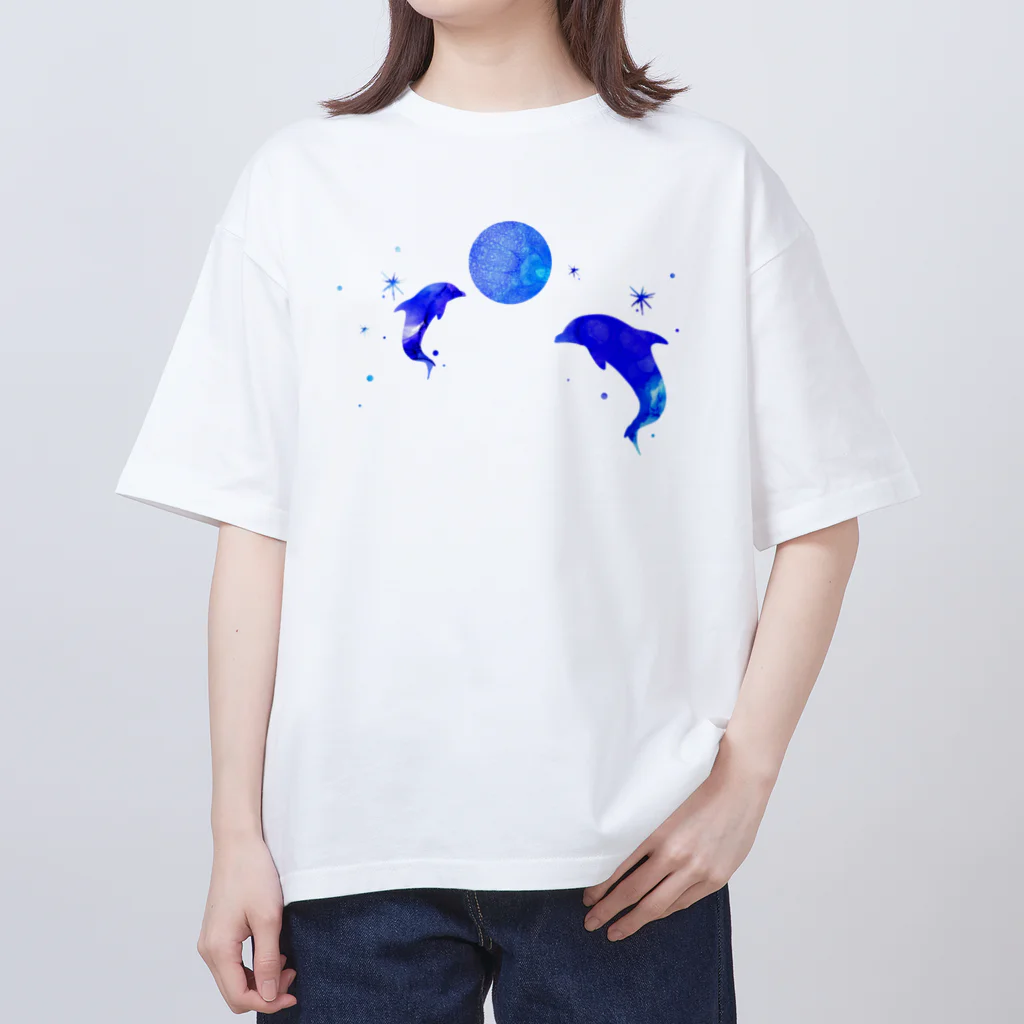 始季彩＠suzuriのお月見イルカ オーバーサイズTシャツ