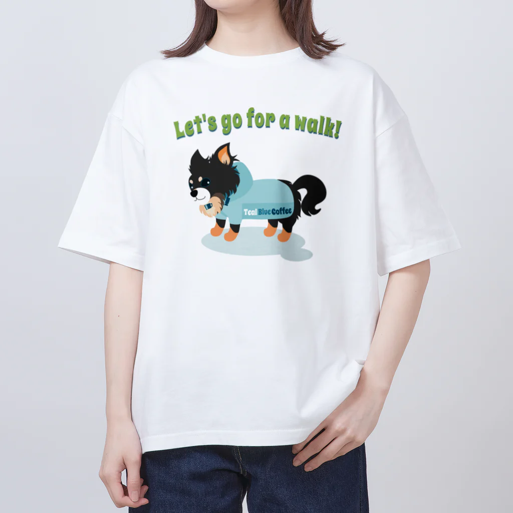 Teal Blue Coffeeのお散歩の時間_BLUE Ver. オーバーサイズTシャツ