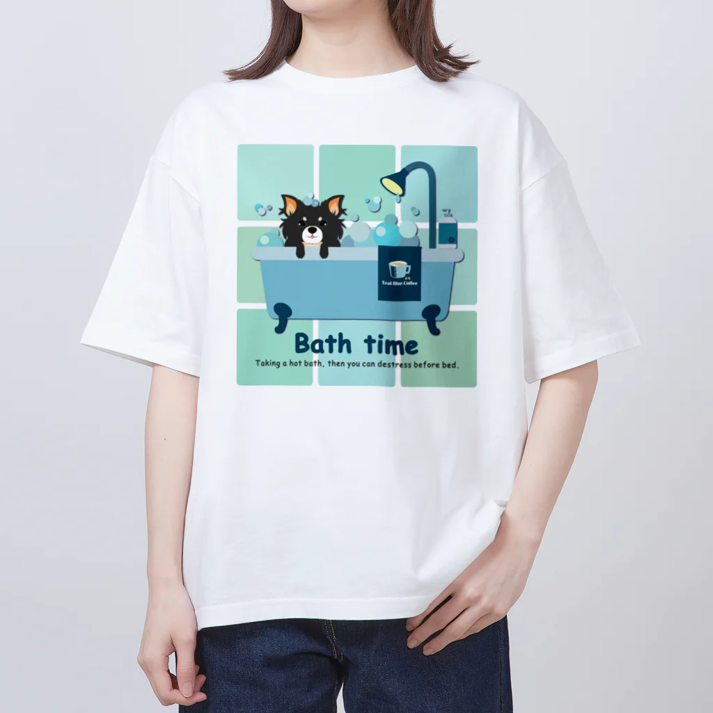 Teal Blue Coffeeのお風呂の時間_tile Ver. オーバーサイズTシャツ