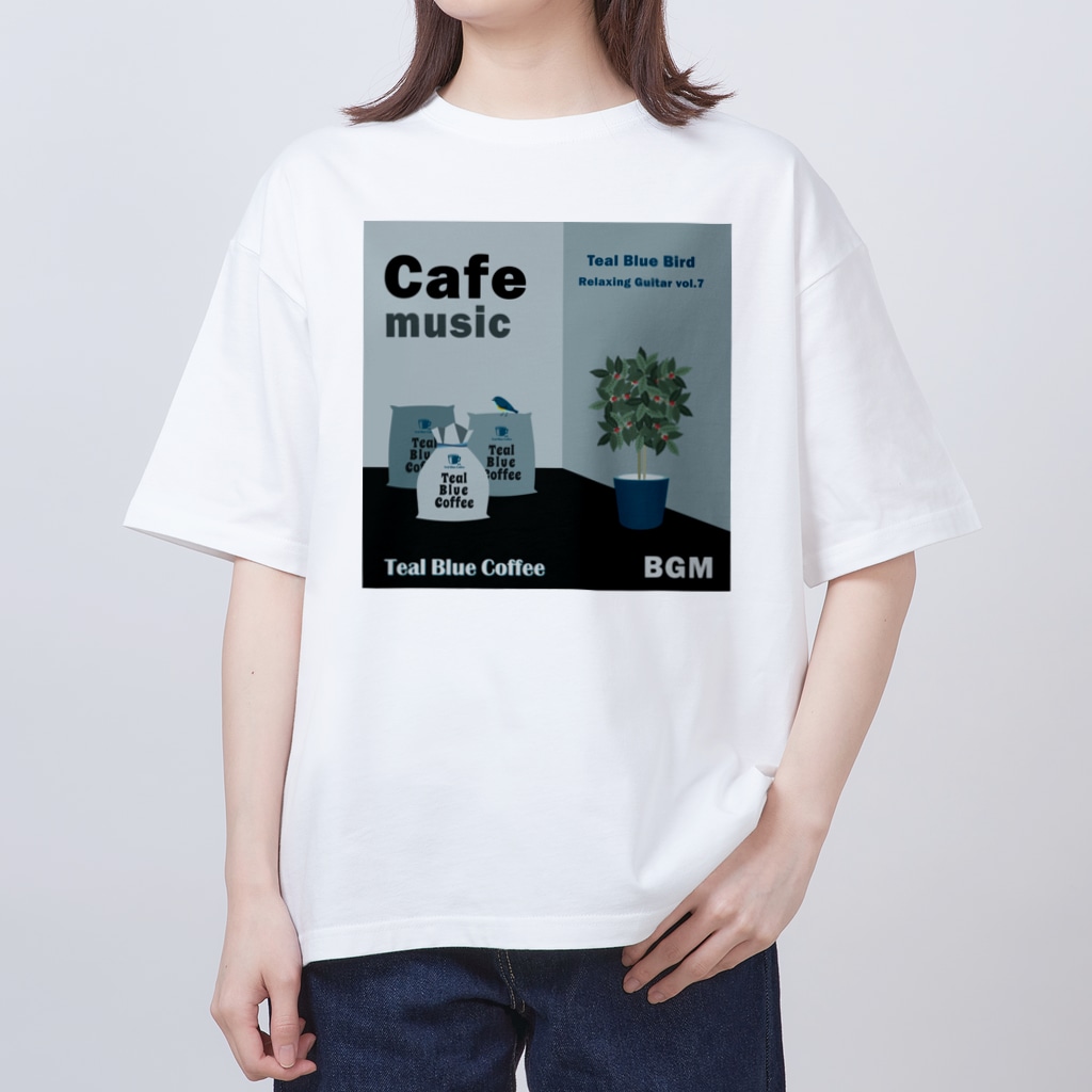 Teal Blue CoffeeのCafe music - Teal Blue Bird - Oversized T-Shirt