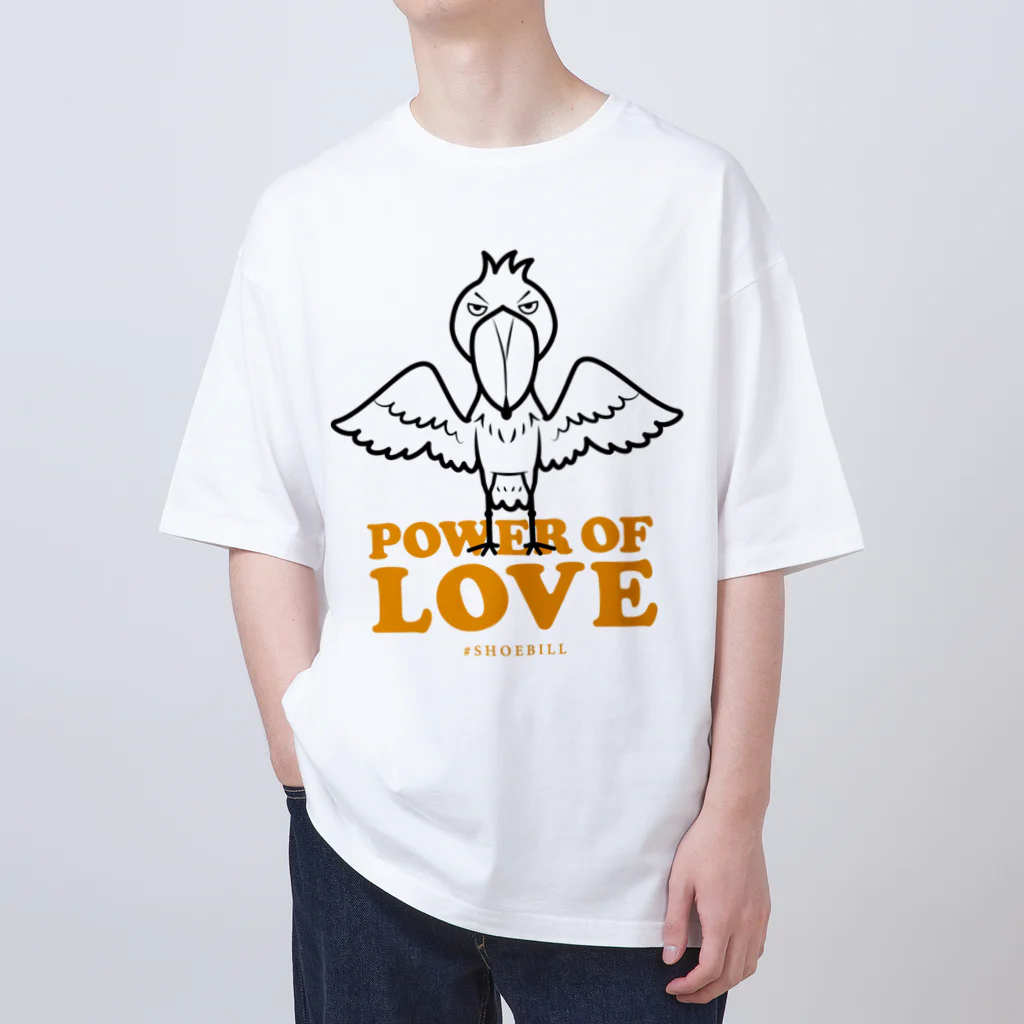 ハシビロ☆SHOPのPOWER OF LOVE #SHOEBILL（文字色／橙） オーバーサイズTシャツ