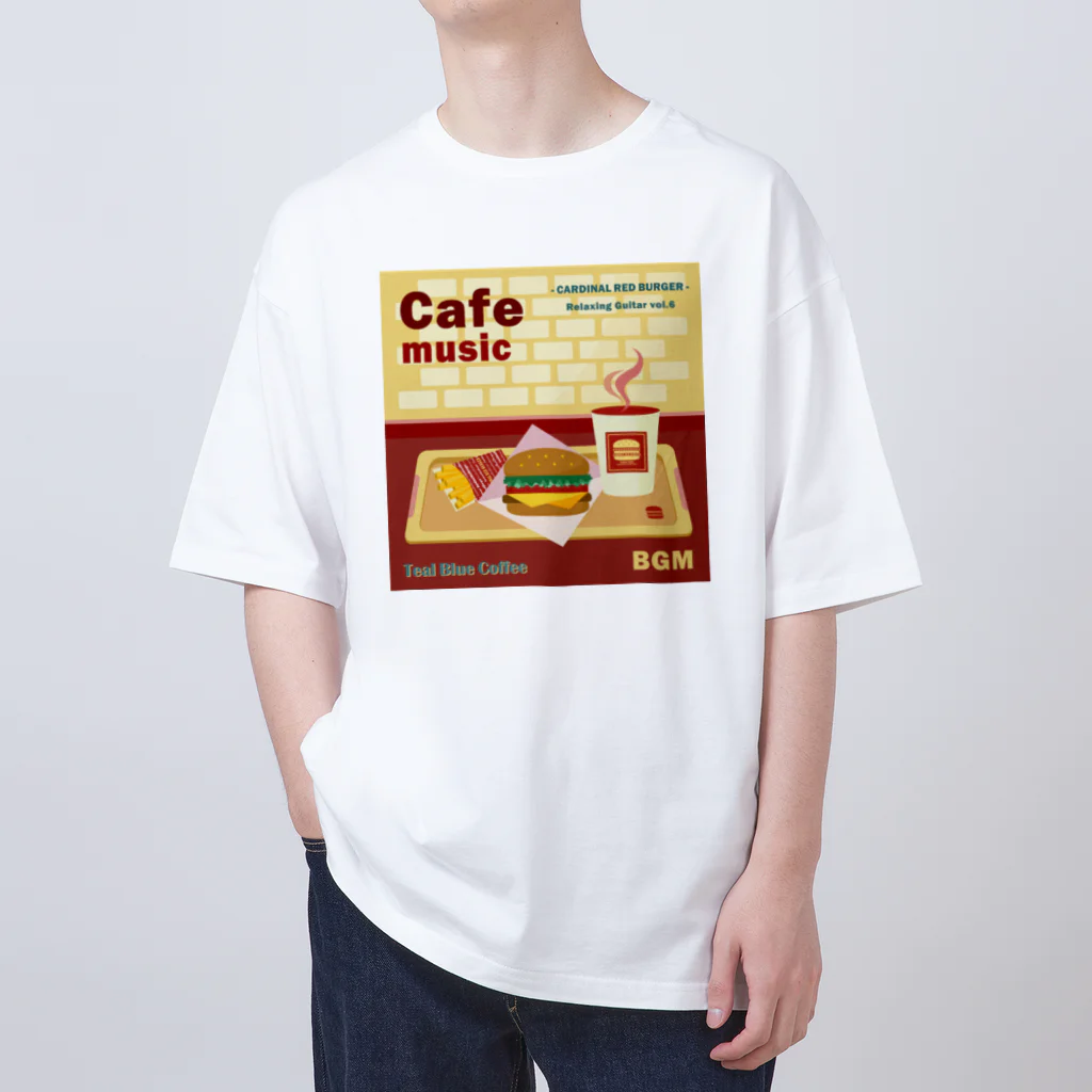 Teal Blue CoffeeのCafe music - CARDINAL RED BURGER - オーバーサイズTシャツ