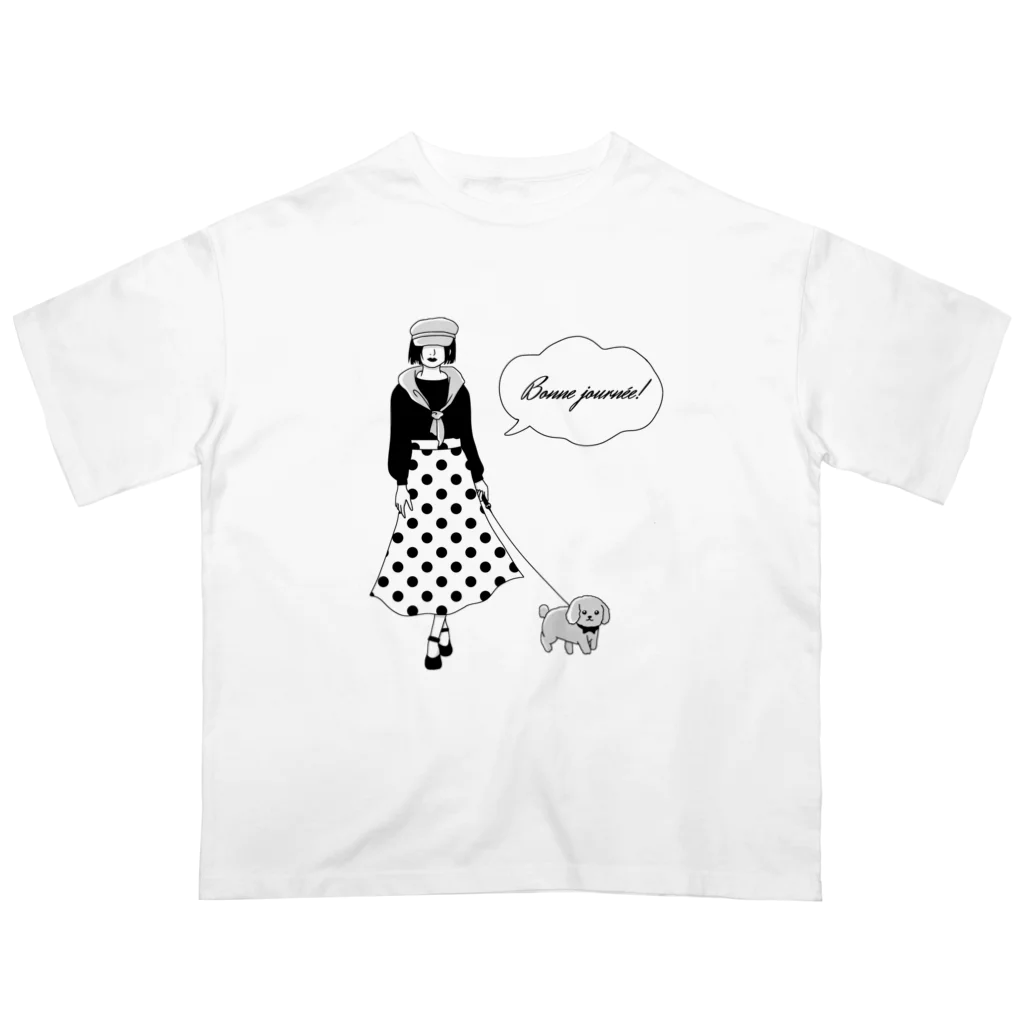 mimii-dolceの(淡色ver)Bonne journée!犬とお散歩 Oversized T-Shirt