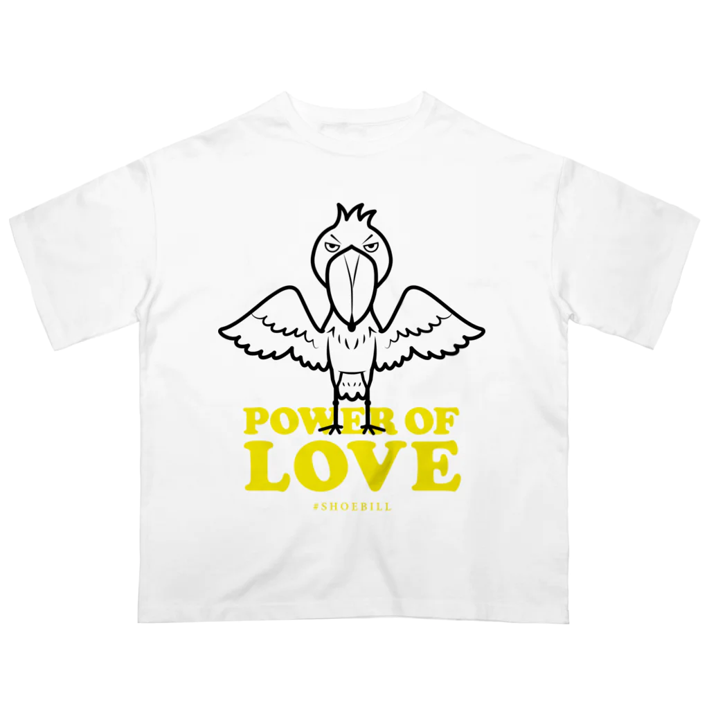 ハシビロ☆SHOPのPOWER OF LOVE #SHOEBILL（文字色／黄） オーバーサイズTシャツ