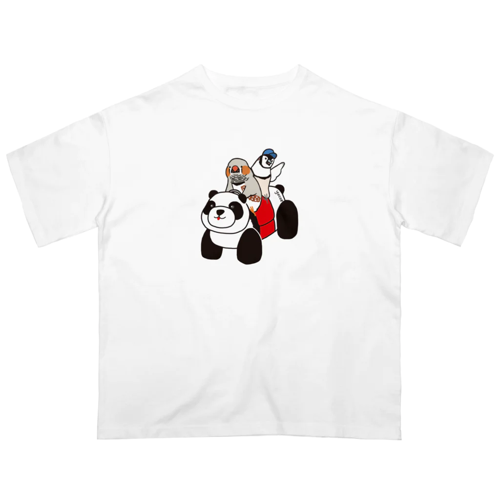 オグチヨーコのパンダカーと鳥さん（キンカチョウ＆カノコスズメ） オーバーサイズTシャツ
